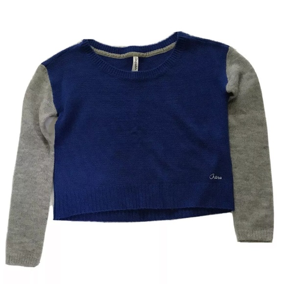 Aeropostale Sweater Knit Colorblock Blue Gray Sweatshirt Womens Size Medium - Picture 1 of 3